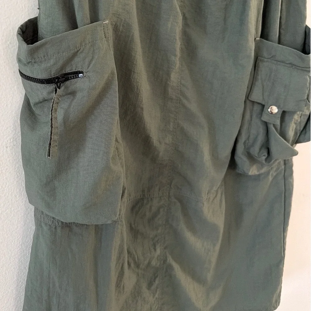 Jacques Ruc Olive Green Nylon Cargo‎ Maxi Skirt Utilitarian Gorpcore Size Small